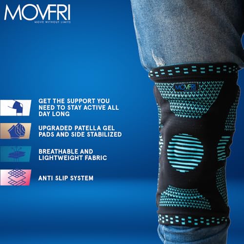 Compression Knee Sleeve with Patella Gel Pad & Side Stabilizers - Large Black/Blue
