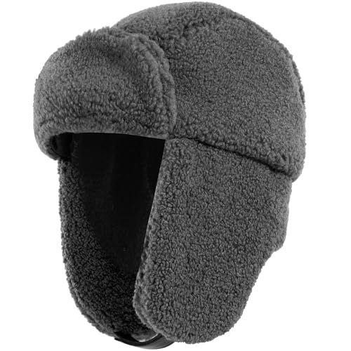 Faux Alpaca Wool Trapper Hat for Men & Women - Grey
