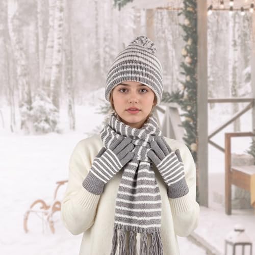 Warm Winter Beanie Hat, Scarf & Gloves Set for Women