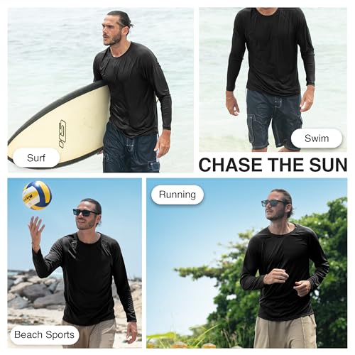 Men's Long Sleeve Swim Shirt - Quick-Dry UPF 50+ Rash Guard - XX-Large Black
