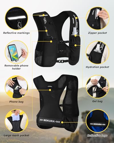 Lightweight Running Vest with 500ML Flask & Phone Holder - Black, Medium