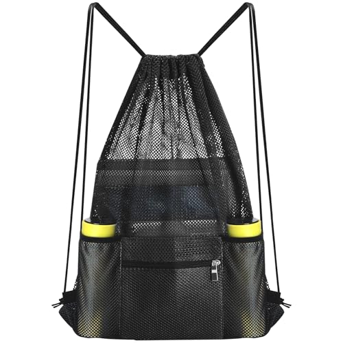 NATURAL STYLE Mesh Drawstring Backpack Bag, Gym Sports Bag with