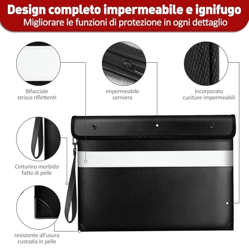 Vailoin Fireproof Document Bag with Waterproof Zipper,6200¡ÆF Insulated Fire Water Proof Money Pouch,Fireproof Envelopes for Cash,Fire Proof Bag for Important Documents, Valuables(13.9"x10.6",Black)