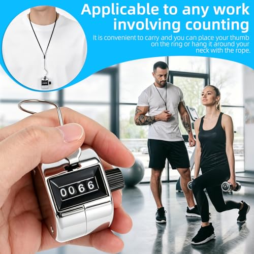 2 Pack Mechanical Hand Tally Counter - 4-Digit Metal Clicker with Lanyard