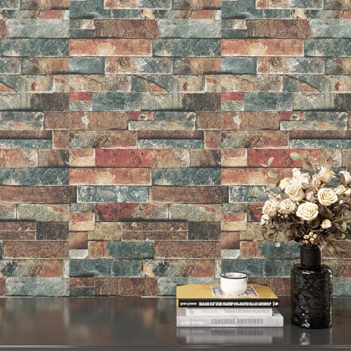 VaryPaper Retro Brick Wallpaper Peel and Stick Textured Stone Wallpaper Faux Brick Contact Paper for Walls Removable Self Adhesive Brick Vinyl Wall Paper for Bedroom Chimney Fireplace 15.7''x78.7''
