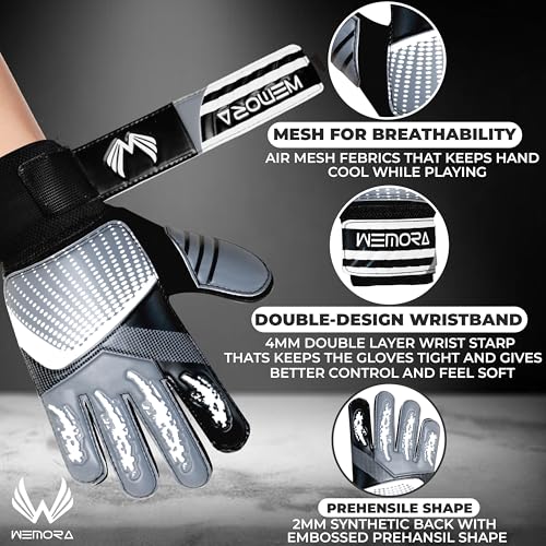 Soccer Goalie Gloves for Kids & Youth - 4mm Anti-Slip Grip Palm