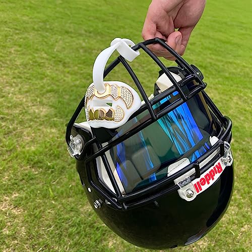LeCool Football Mouth Guard with Strap, 3D Diamond Chrome – Adult & Youth, White/With Diamonds