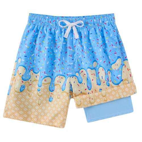 Westwolf Boys Swim Trunks with Compression Liner Bathing Suit 6-18 Years, 8-9 Years A1 Blue Yellow Blue