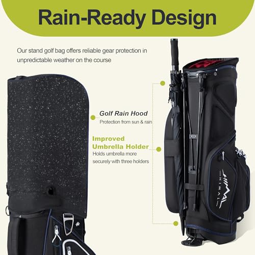Lightweight 14-Way Golf Stand Bag - Black with 10 Pockets