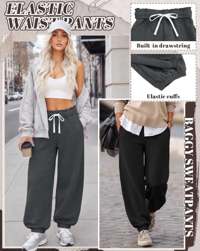 Huukeay Women's Baggy Sweatpants Joggers - Large Light Gray Dark Gray Black Set
