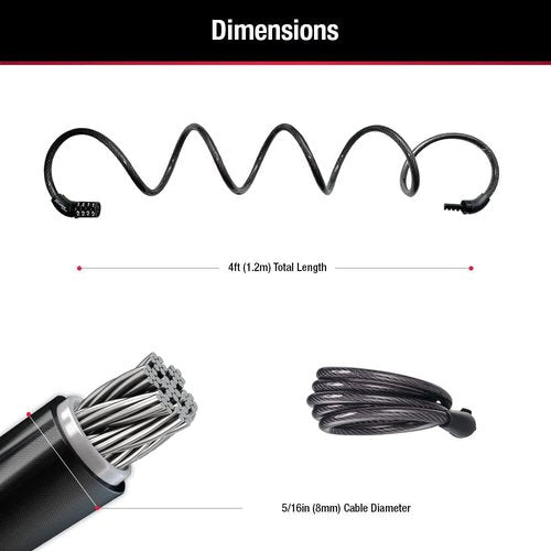 Master Lock Black Set - Preset Combination Bike Lock | Weather Resistant Vinyl Coating, 4 Feet Long, Pack of 2