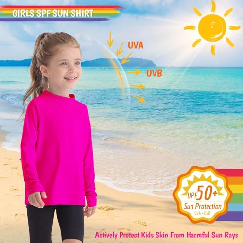 Boys Long Sleeve Rash Guard Swim Shirt - UPF 50+, Neon Pink, 4T