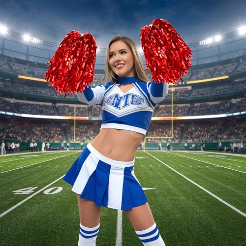 Cheerleading Pom Poms - Bling Red Cheer Hair Bow & Accessories