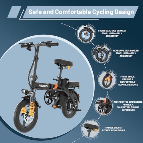 Folding Electric Bike for Adults & Teens - 14" E-Bike Classic Black