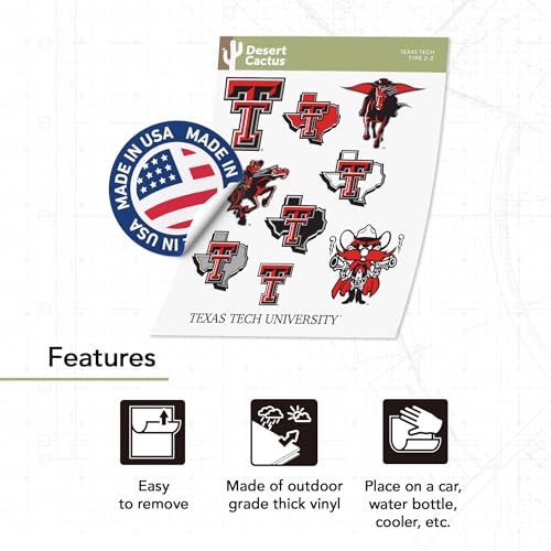 Texas Tech Red Raiders Desert Cactus Sticker Sheet – Officially Licensed Decals