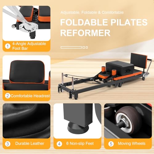 Foldable Pilates Reformer with Jump Board & Box - 500 LBS Capacity