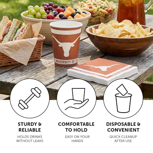 University of Texas Paper Cups - 20 Count, 9 oz Disposable Party Cups