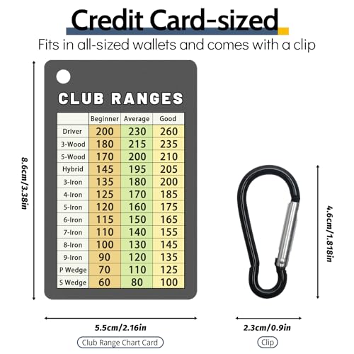 Golf Club Range Chart Card - Sturdy Yardage Cheat Sheet with Clip