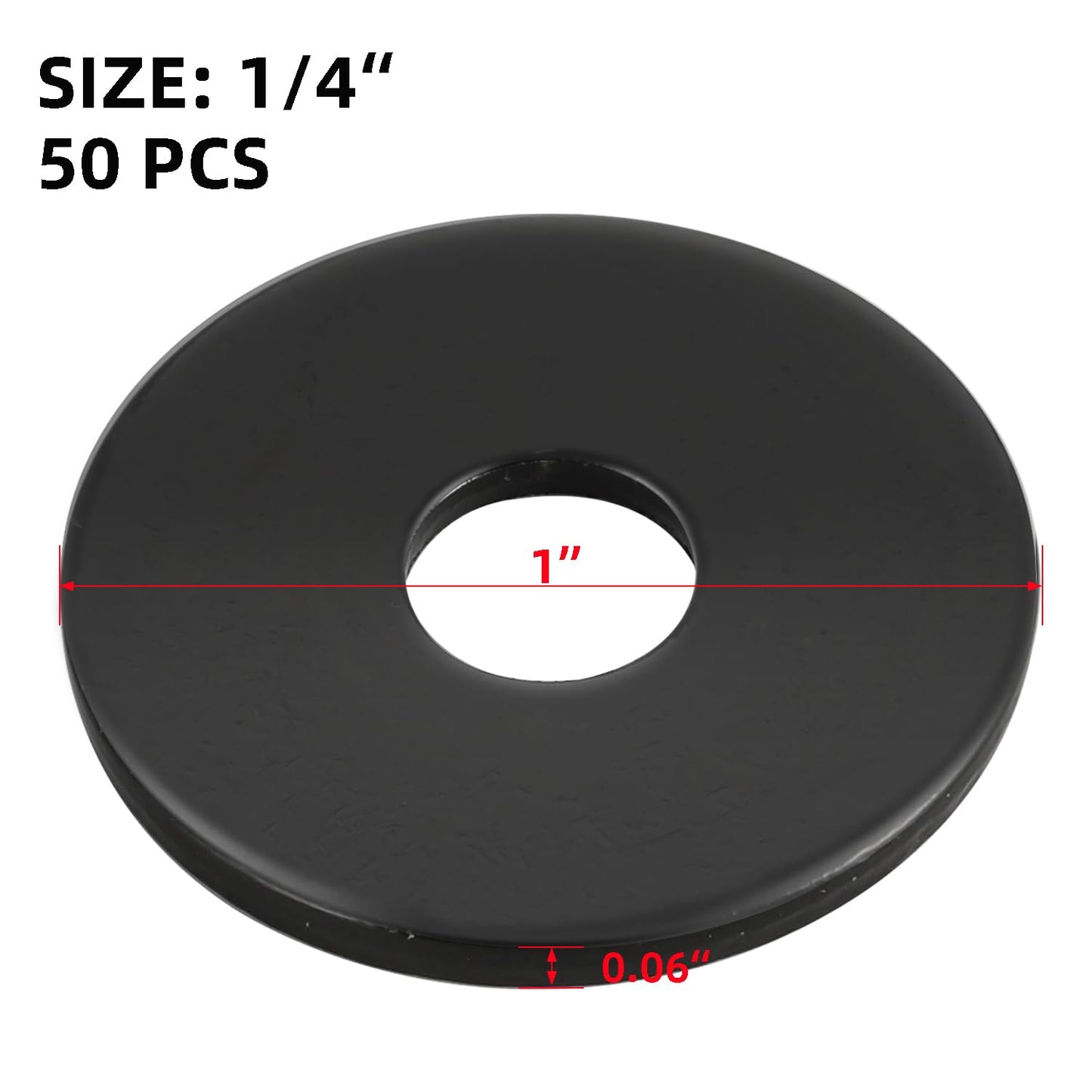 50 PCS 1/4" Stainless Flat Washers, 1" Outer Diameter, 18-8 (304) Stainless Steel Metal Washers for Screws and Bolts, Black Finish