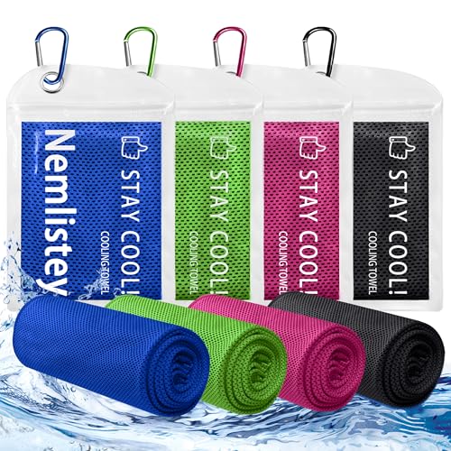 Cooling Towels 4 Pack - Soft Breathable Microfiber for Neck & Face - Blue, Green, Pink, Black