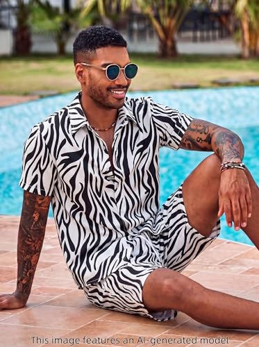 Mens Hawaiian Print Shirts & Shorts Sets 2-Piece Summer Outfit M-4XL