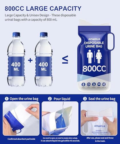 ANWOLA 12 Pack Blue Disposable Urine Bags with Handle 800ml Travel Urinal for Men Women Kids