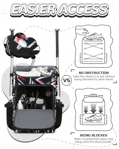 FOKDUVB Kids Baseball Softball Bag Black, Spacious Sports Equipment Organizer
