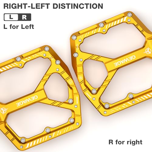GEWAGE Gold Mountain Bike Pedals 9/16" Flat Aluminum Wide Platform Sealed Bearings