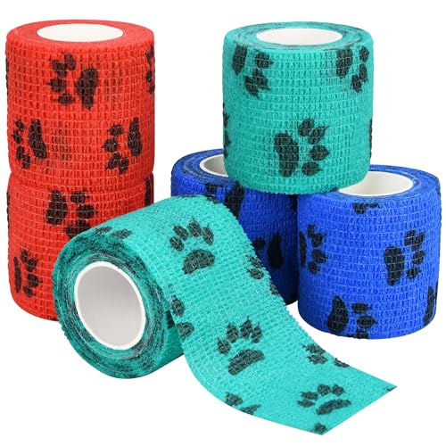 2" Self Adhesive Bandage Wraps - 6 Pack with Paw Prints B