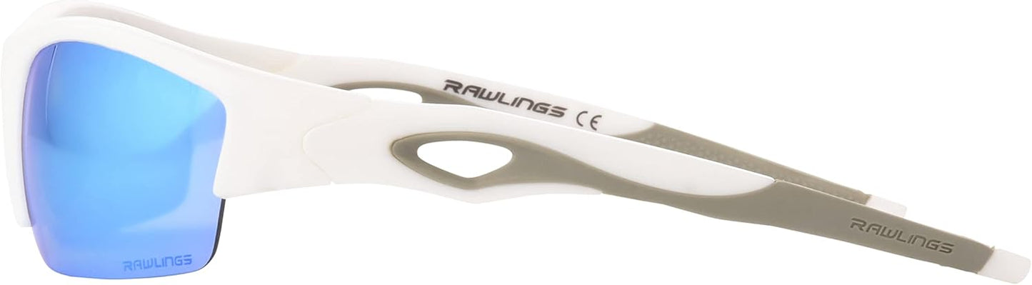 Rawlings Youth Baseball Sunglasses - Shiny White Swing and a Hit Blade, 64mm Size