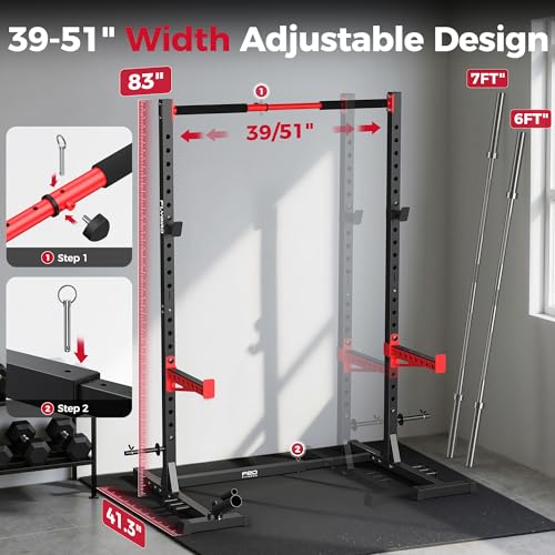 Adjustable Squat Rack with Pull-Up Bar - Black & Red