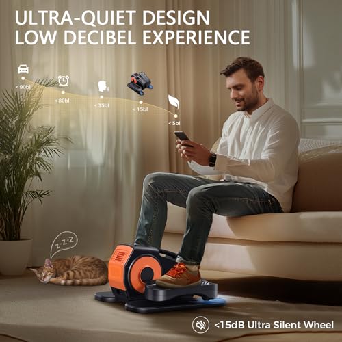 GUGTTR Under Desk Elliptical Machine - Low Impact Leg Exerciser for Seniors, Orange-Black