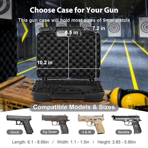 9mm Hard Gun Case with TSA Lock - Portable Handgun Storage