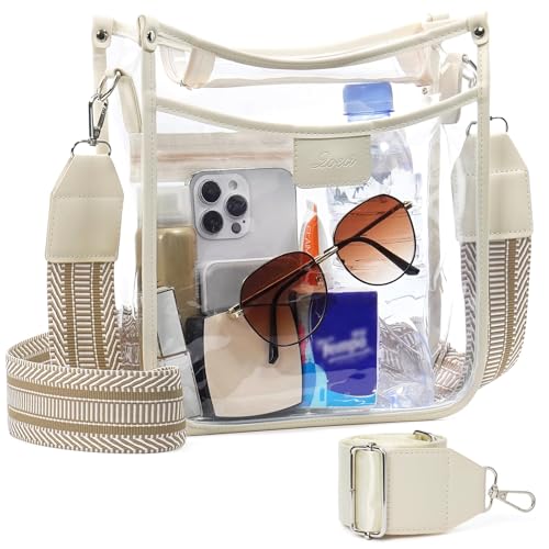 Clear Stadium Bag with 2 Long Straps - Beige/ Large
