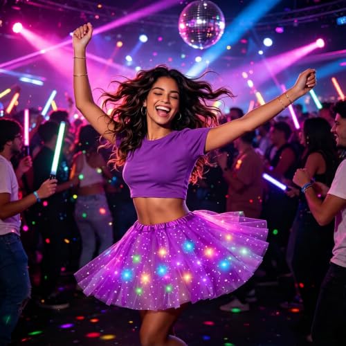 LED Tutu Skirt - Sparkly Layered Tulle Costume for Women, Dark Purple