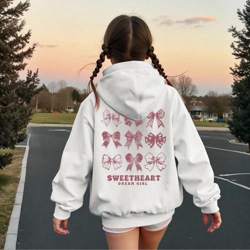 Cute Pink Bow Hoodie for Girls - Aesthetic Pullover - White, 3-4T