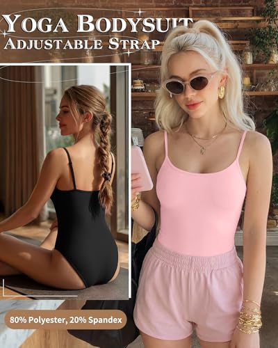Women's Cami Bodysuits 3 Pack - Camel, Pink, Black - Large