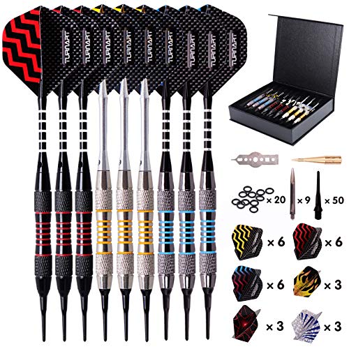 Professional Soft Tip Darts Set - 9 Pcs 18g Tungsten with Case
