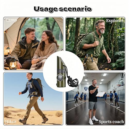 7-in-1 Emergency Survival Whistle Kit with Compass, Light & Signal Mirror