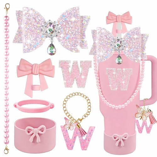 Pink Bow Letter Charms Accessories Set for Stanley Cup - W