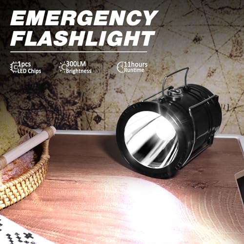 Solar Camping Lantern & LED Flashlight - Collapsible Design - Modern Black