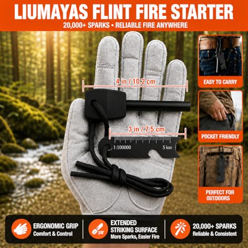 27-Piece Ferro Rod Fire Starter Survival Kit with Striker & Ropes - Black