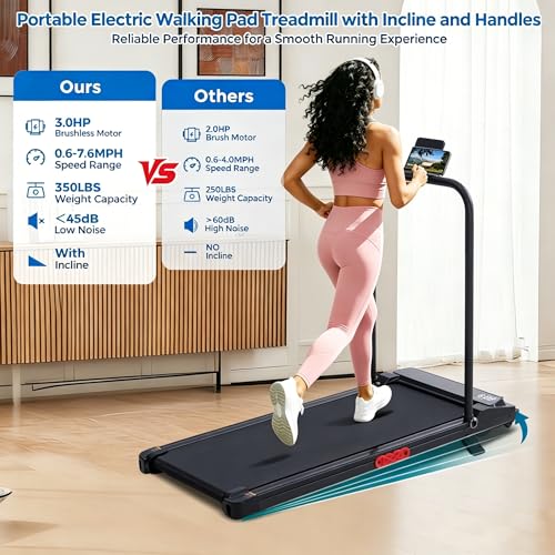 Portable Walking Pad Treadmill with Incline & Handle Bar - 350LBS Capacity