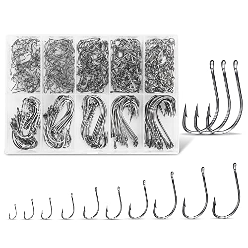 500Pcs Circle Fishing Hooks Set - Carbon Steel Assortment for Saltwater & Freshwater