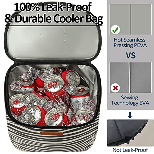 Vankor Insulated Backpack Cooler Bag 33/45 Cans with Leakproof PEVA - Black White Stripe, Adjustable Straps