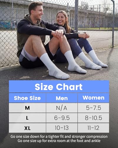 PAPLUS 3 Pairs Running Compression Socks for Men & Women – Medium / White