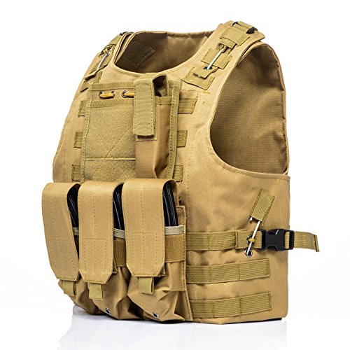 Tactical Airsoft Paintball Vest - Molle Combat Gear - Tan-A