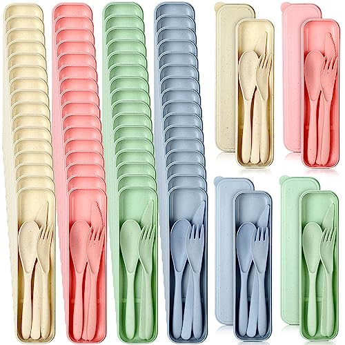 Jinei Bright Reusable Travel Utensils Set with Case Wheat Straw Eco-Friendly