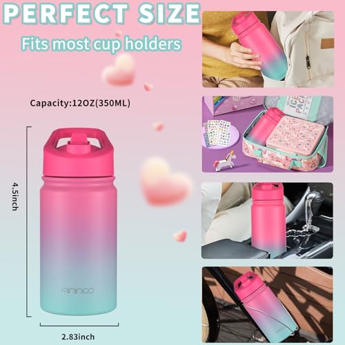 Kids Insulated Stainless Steel Water Bottle 12oz with Straw & Chug Lids - Punch Green Variation