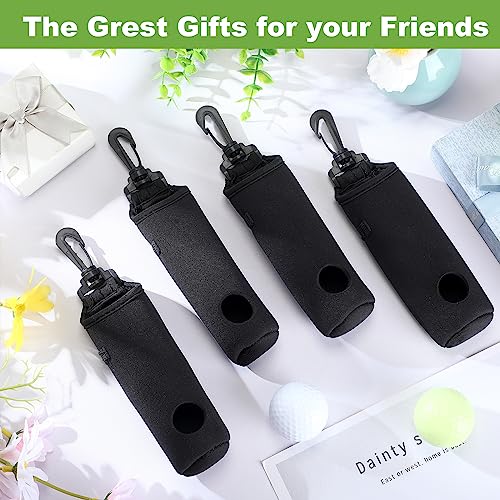 Black Golf Tee Holder & Ball Carry Bag Pouch Set - Simple Design, 4 Pieces with Keychain & Belt Clip